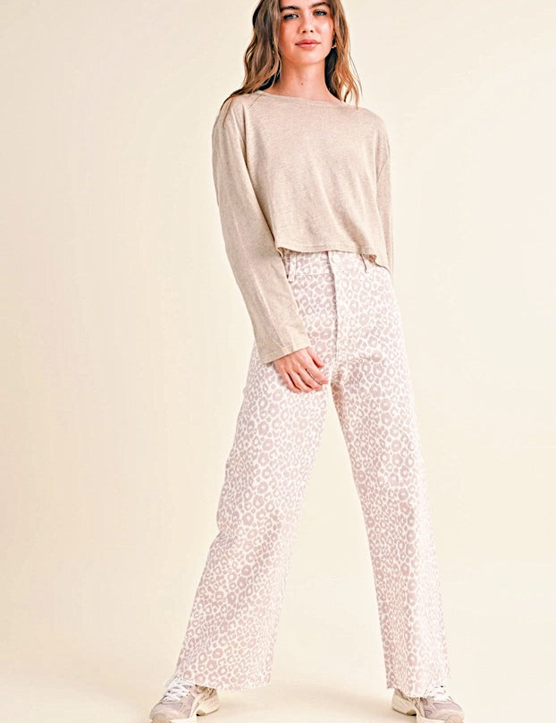 Leopard Print Wide Leg Denim Pants - alldeserved.com