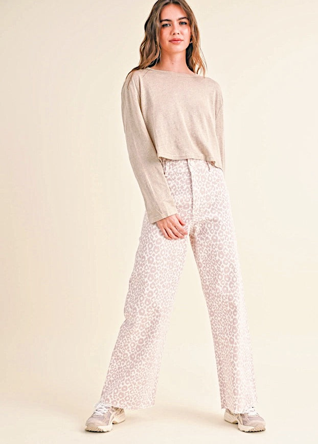Leopard Print Wide Leg Denim Pants - alldeserved.com