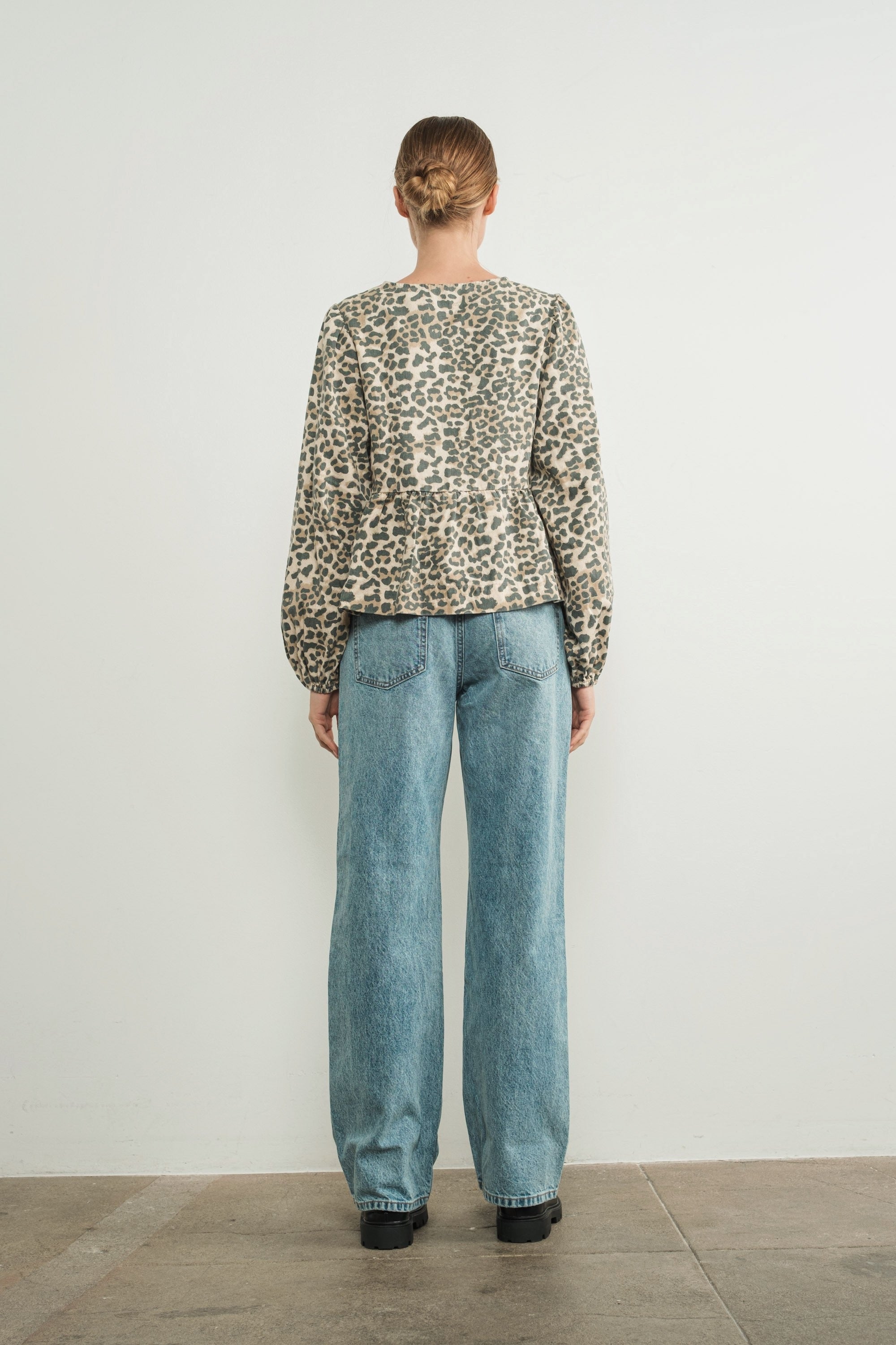 Amara Bow Leopard Denim Blouse - alldeserved.com
