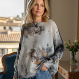 Livia Made in Italy Batwing Printed Sweater -  Smoke & Gold Abstract