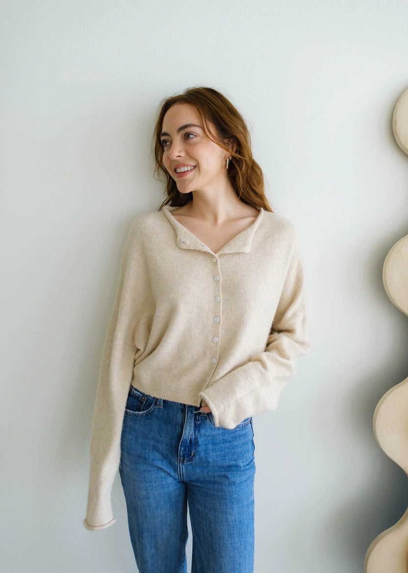 Hailey Button Down Cardigan - Natural