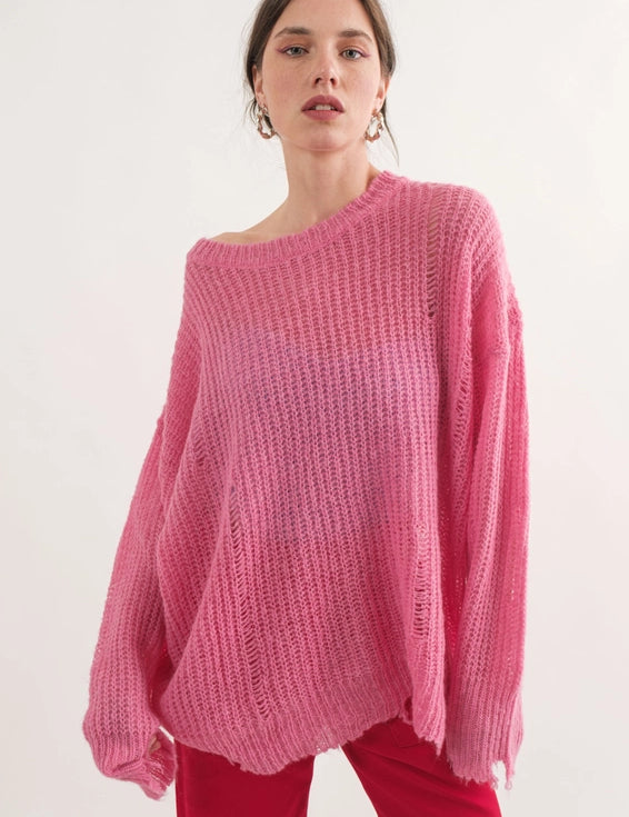COZY Distressed Loose Pullover Sweater - alldeserved.com