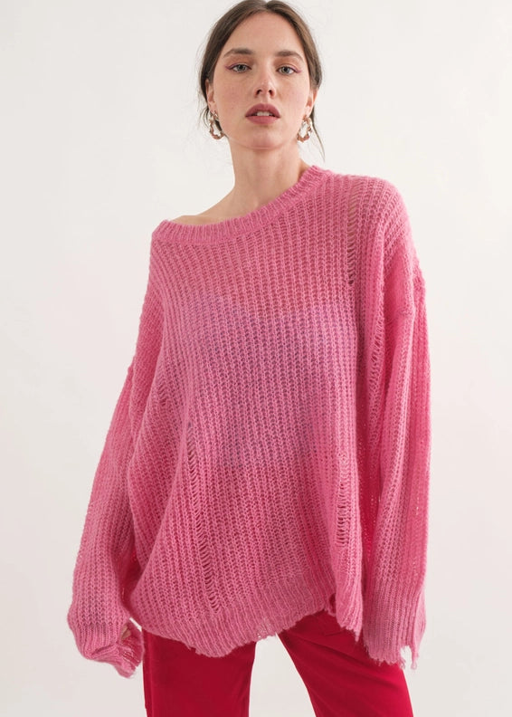 COZY Distressed Loose Pullover Sweater - alldeserved.com