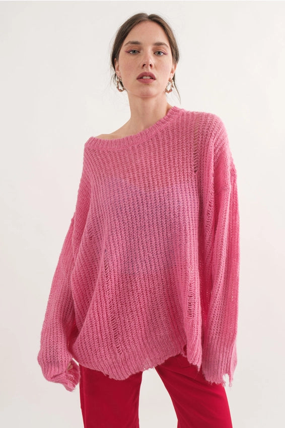 COZY Distressed Loose Pullover Sweater - alldeserved.com