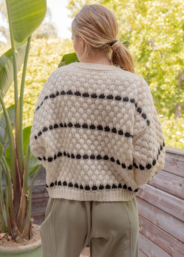 Textured Knit Balloon Sleeve Sweater - alldeserved.com