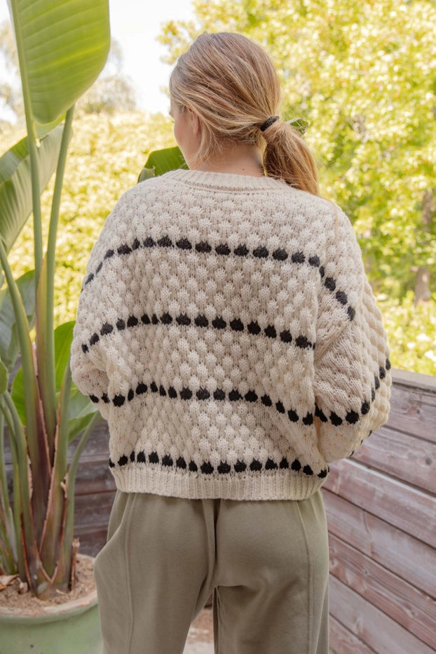 Textured Knit Balloon Sleeve Sweater - alldeserved.com