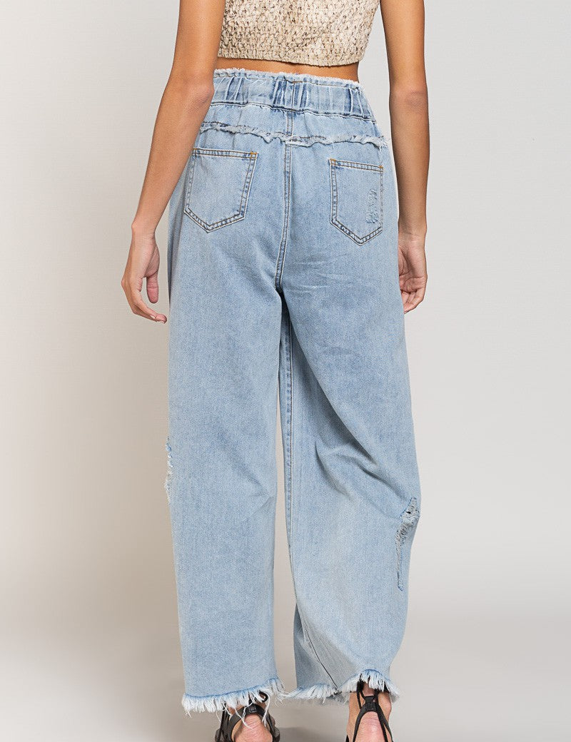 Del Mar Wide Leg Distressed Pants - alldeserved.com