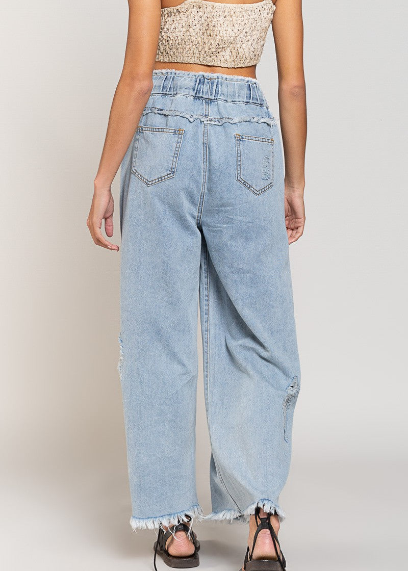 Del Mar Wide Leg Distressed Pants - alldeserved.com