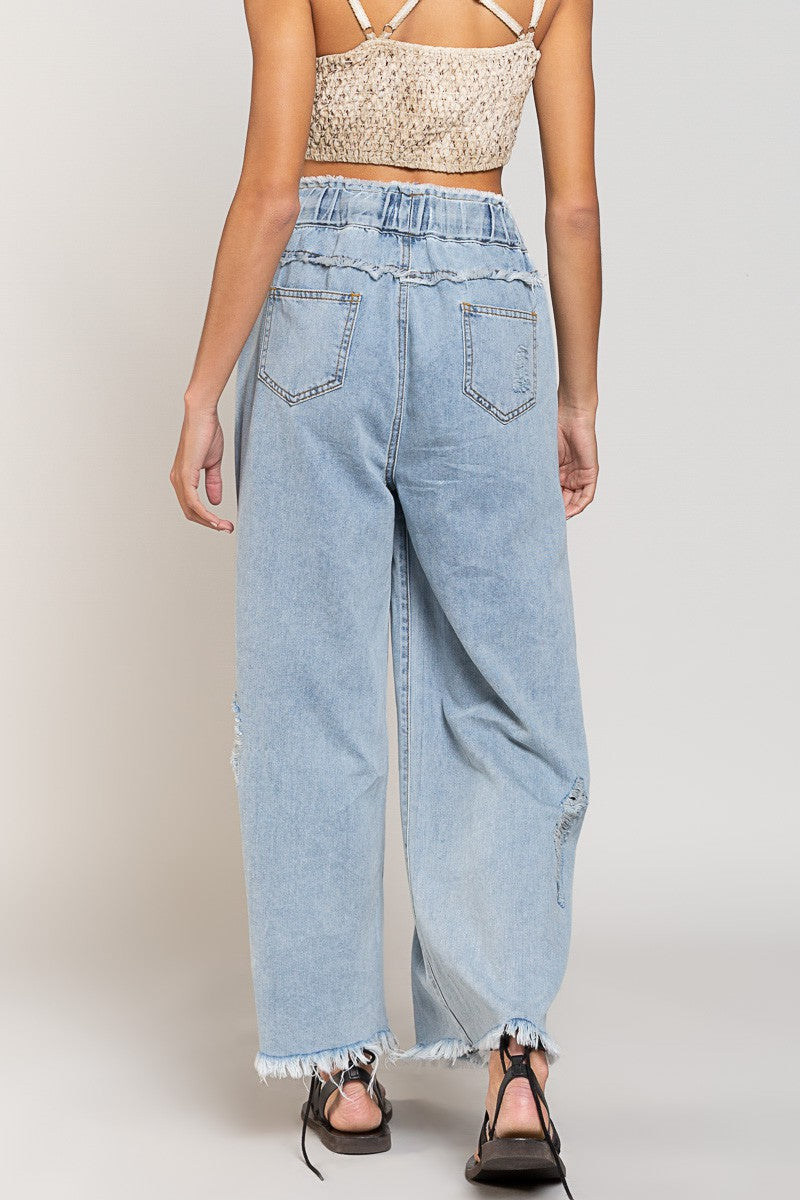Del Mar Wide Leg Distressed Pants - alldeserved.com