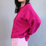 Hailey Button Down Cardigan - Fuchsia