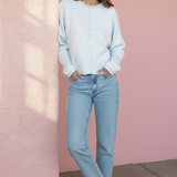 Hailey Button Down Cardigan - Mini striped - Light Blue