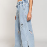 Del Mar Wide Leg Distressed Pants - alldeserved.com