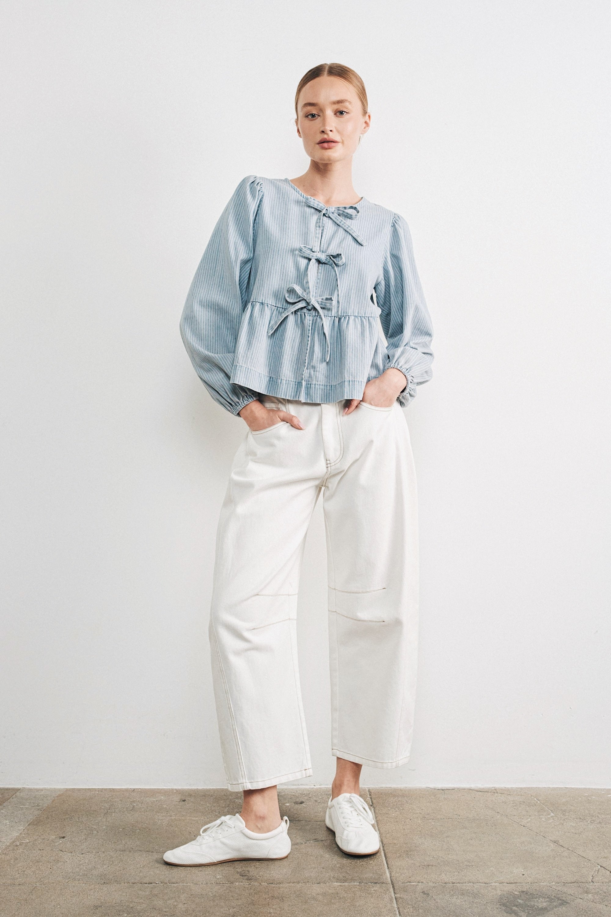 Amara Bow Denim Blouse - alldeserved.com