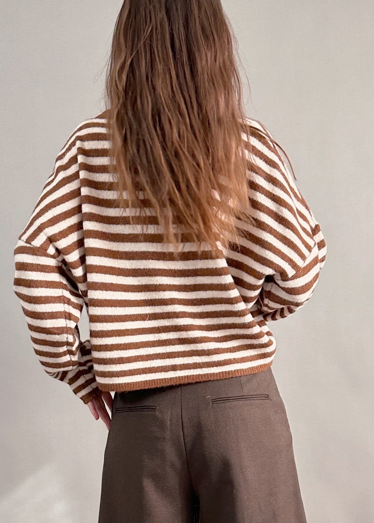 Things Between Piper Cardigan Striped Ivory Brown - back view