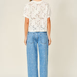 Back view of Truro High Rise Barrel Jeans in Denim Polka Dot featuring a softly tapered barrel leg - full outfit