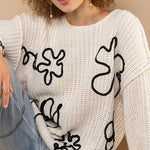 Contrast Yarn Floral Sweater - alldeserved.com