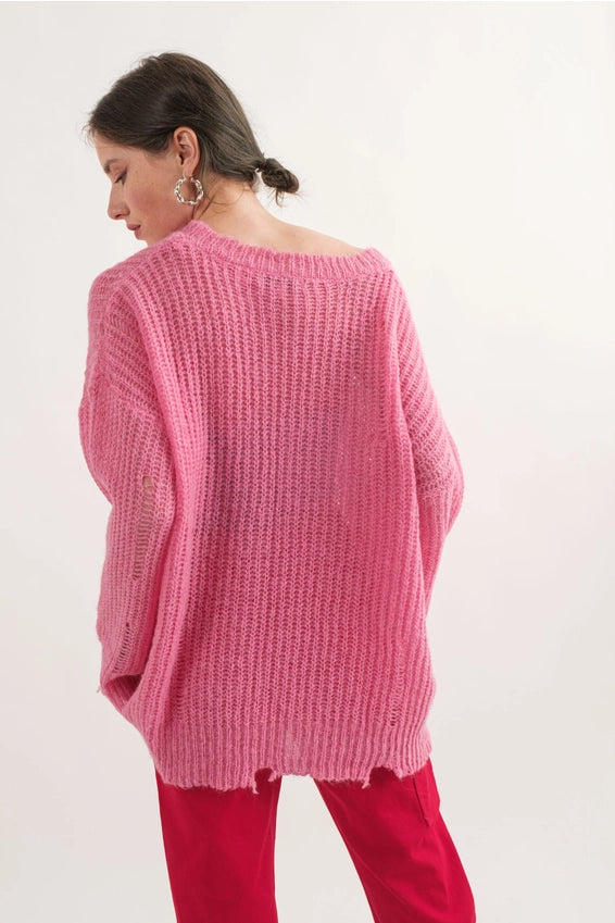 COZY Distressed Loose Pullover Sweater - alldeserved.com