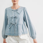 Amara Bow Denim Blouse - alldeserved.com