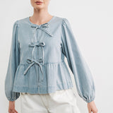 Amara Bow Denim Blouse - alldeserved.com
