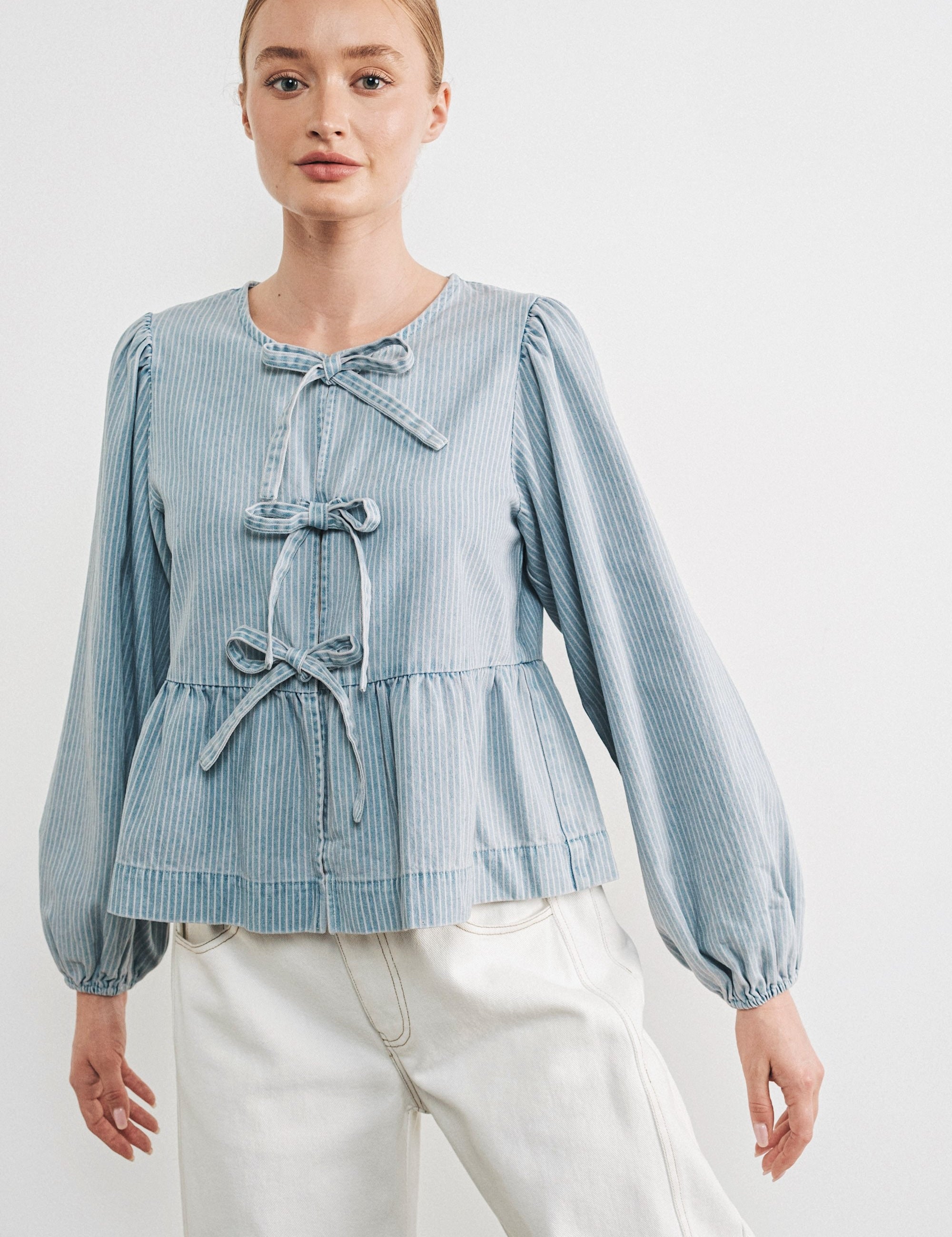 Amara Bow Denim Blouse - alldeserved.com