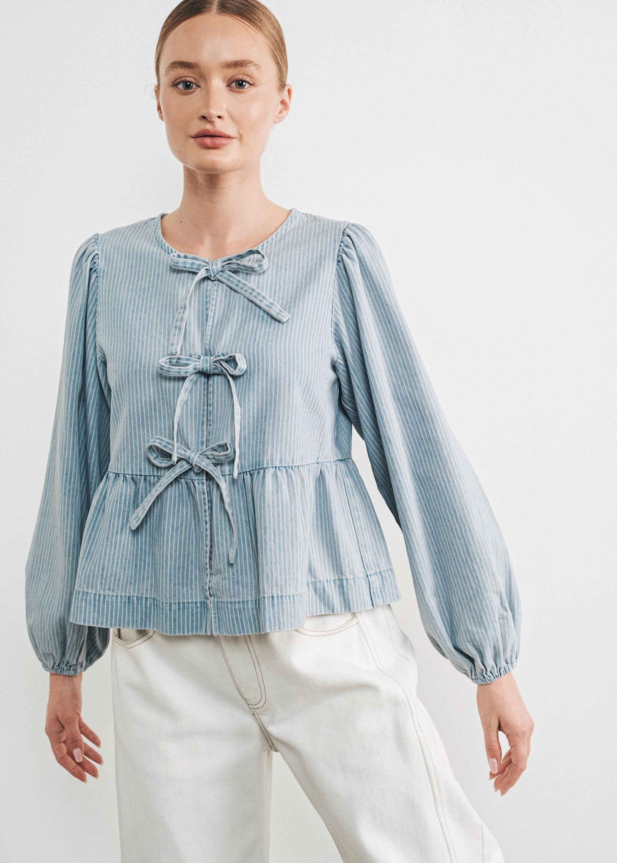 Amara Bow Denim Blouse - alldeserved.com