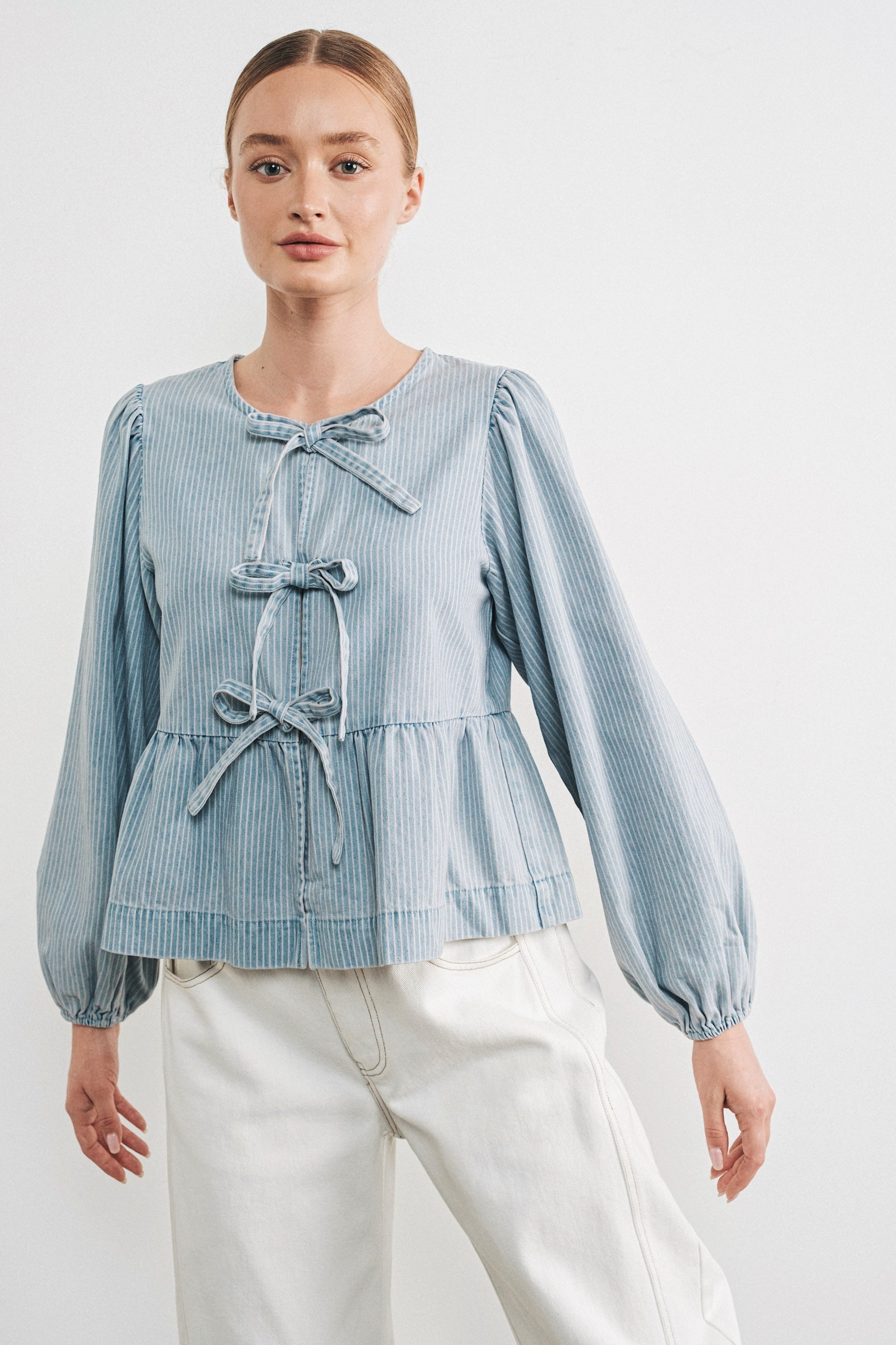 Amara Bow Denim Blouse - alldeserved.com