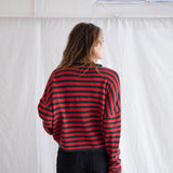 Hailey Button Down Cardigan - Red/Green striped