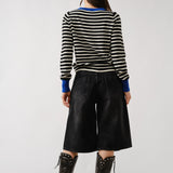 Porta Striped Button Down Cardigan Sweater - Black/Off White