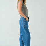 Moxie Barrel Eyelet Jeans - Medium Jacquard Stripes