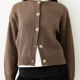 Hayes Crew Neck Button-Down Cardigan - Mocha