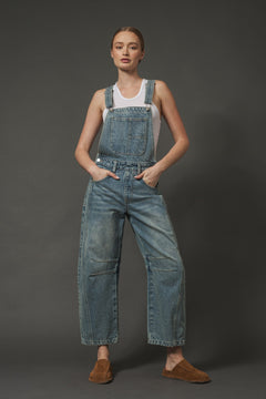 Person wearing Chill Denim Overall (Good Luck Overalls) in Denim color
