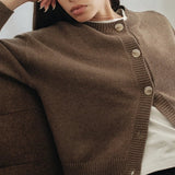 Hayes Crew Neck Button-Down Cardigan - Mocha