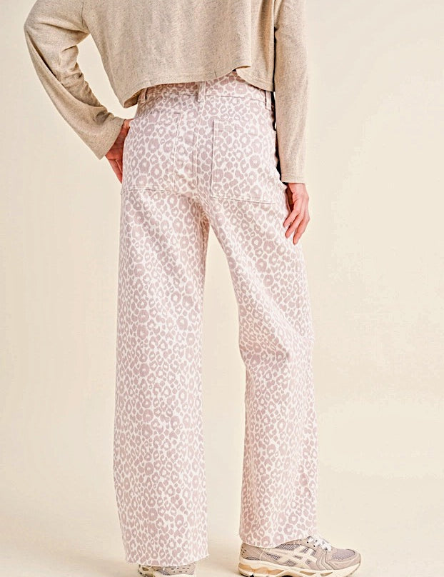 Leopard Print Wide Leg Denim Pants - alldeserved.com