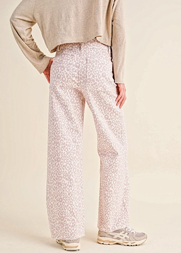 Leopard Print Wide Leg Denim Pants - alldeserved.com