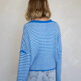 Hailey Button Down Cardigan - Mini striped - Blue