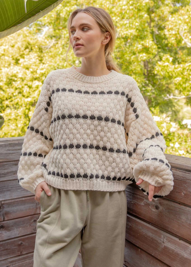 Textured Knit Balloon Sleeve Sweater - alldeserved.com