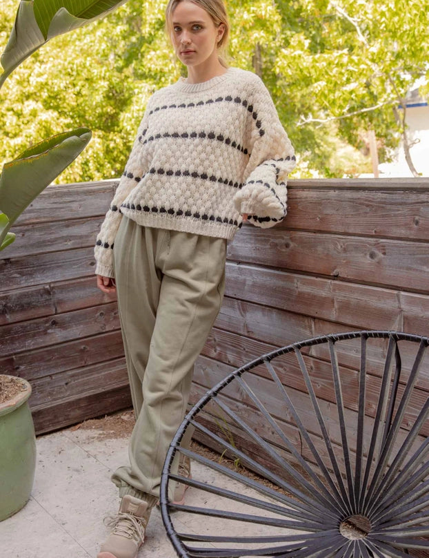 Textured Knit Balloon Sleeve Sweater - alldeserved.com