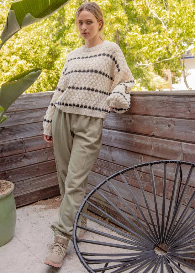 Textured Knit Balloon Sleeve Sweater - alldeserved.com