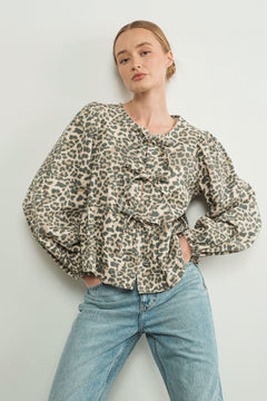 Amara Bow Leopard Denim Blouse - alldeserved.com