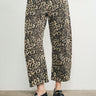 Woman wearing Good Luck Barrel Jeans in Leopard - front view