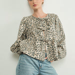 Amara Bow Leopard Denim Blouse - alldeserved.com