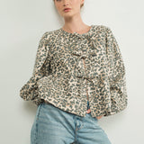 Amara Bow Leopard Denim Blouse - alldeserved.com