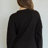 Hailey Button Down Cardigan in Chocolate back view, cozy chocolate brown cardigan with simple everyday silhouette