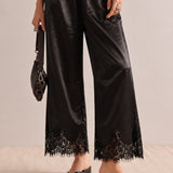 Heirloom Satin Lace Wide-Leg Pants - Black