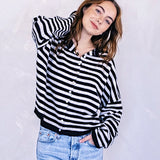 Hailey Button Down Cardigan - Ivory/Black striped