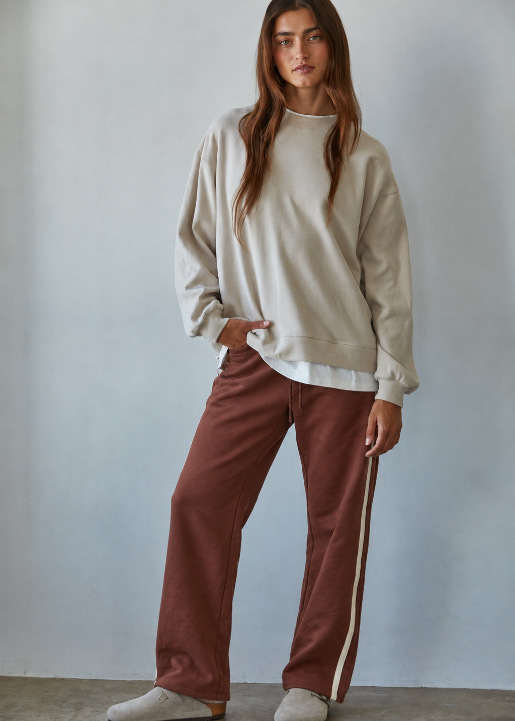 Jetset Layered Twofer Crewneck Sweatshirt – Cream