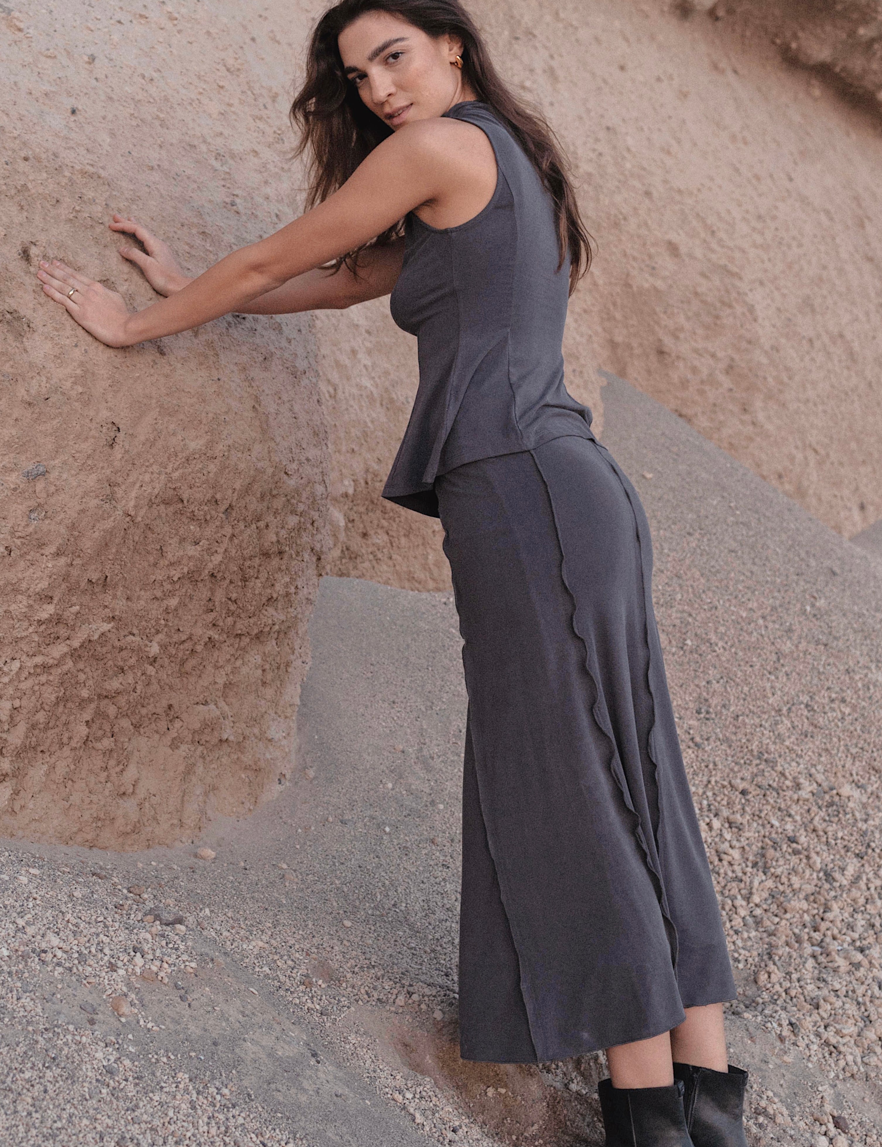 Charcoal Comfy Stretch Midi Skirt - alldeserved.com
