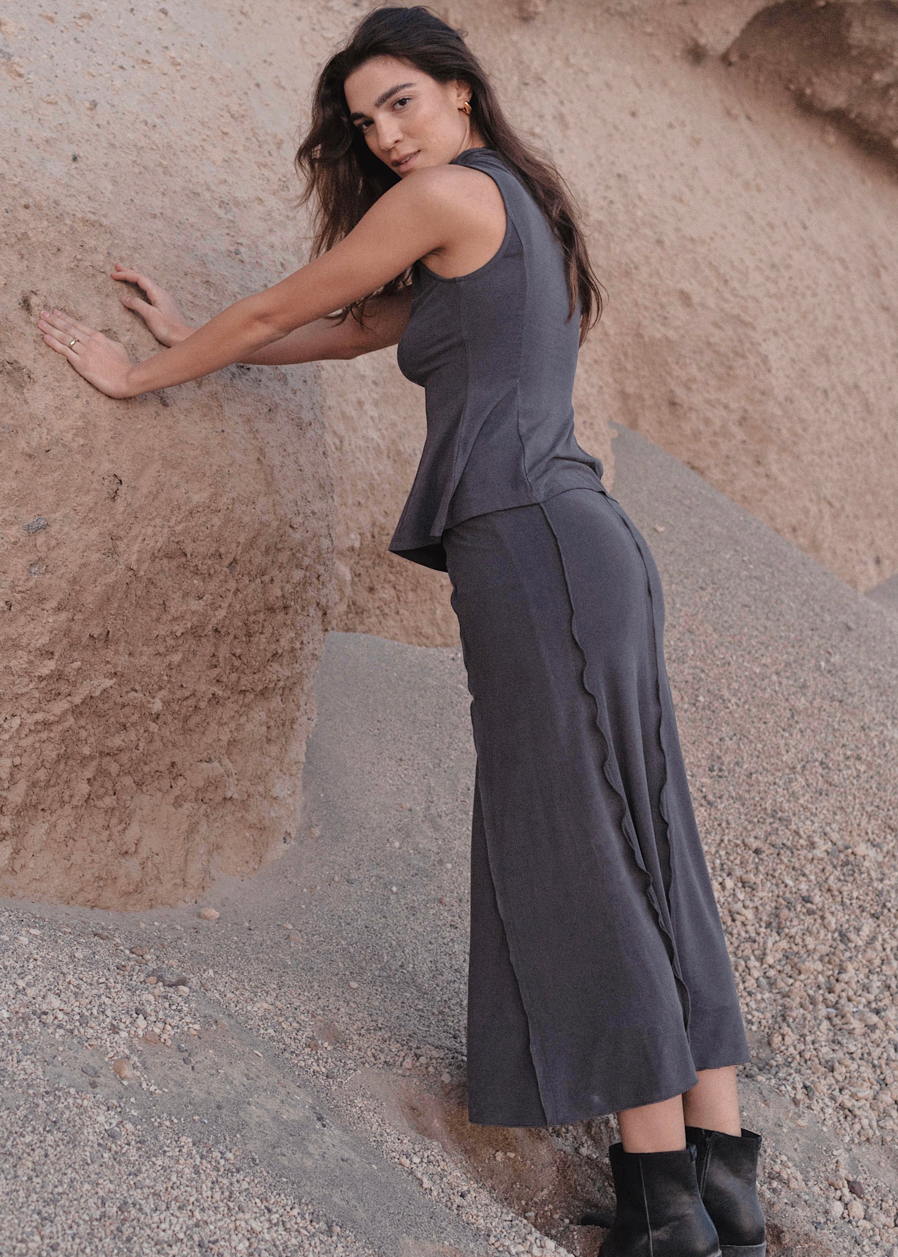 Charcoal Comfy Stretch Midi Skirt - alldeserved.com