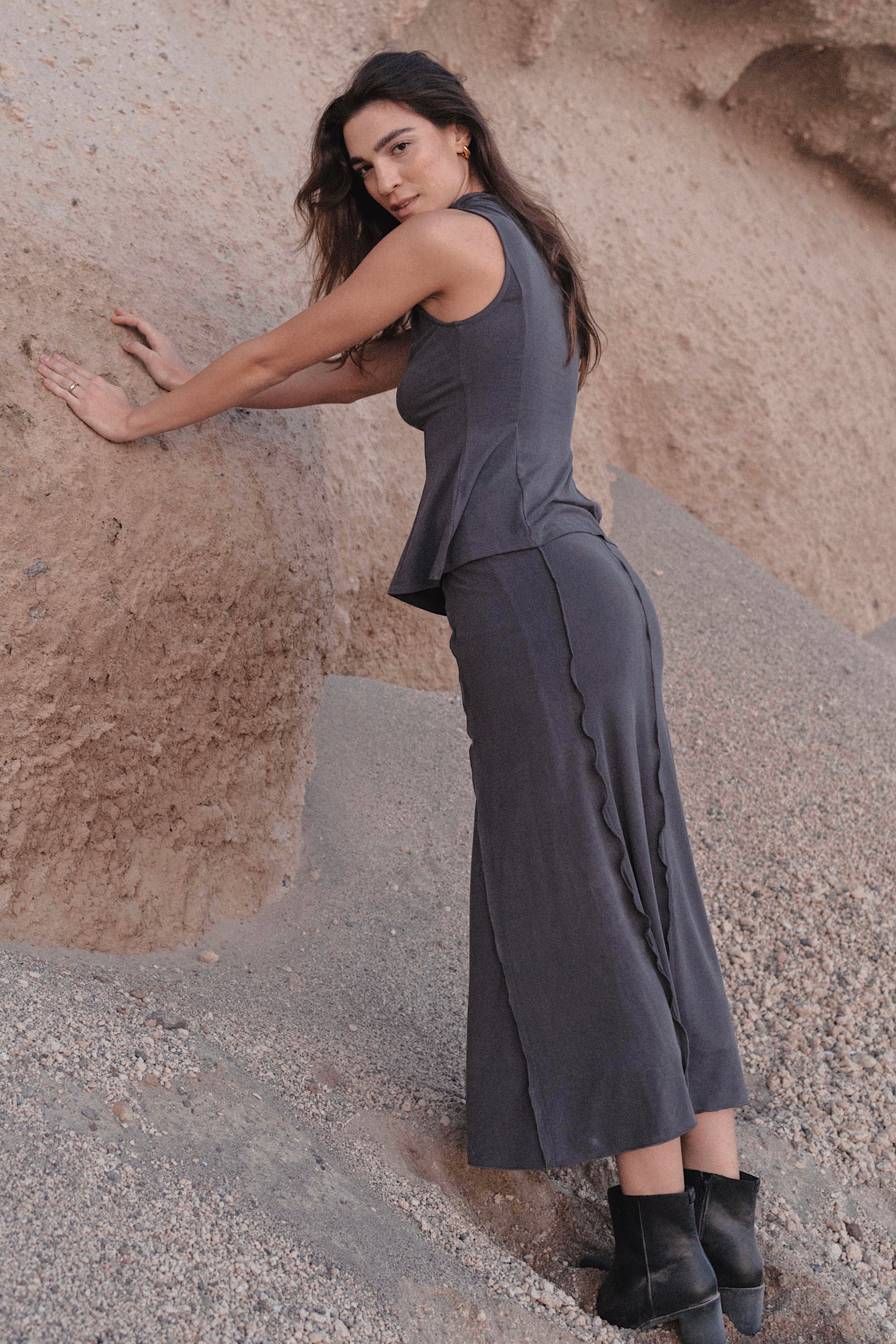 Charcoal Comfy Stretch Midi Skirt - alldeserved.com