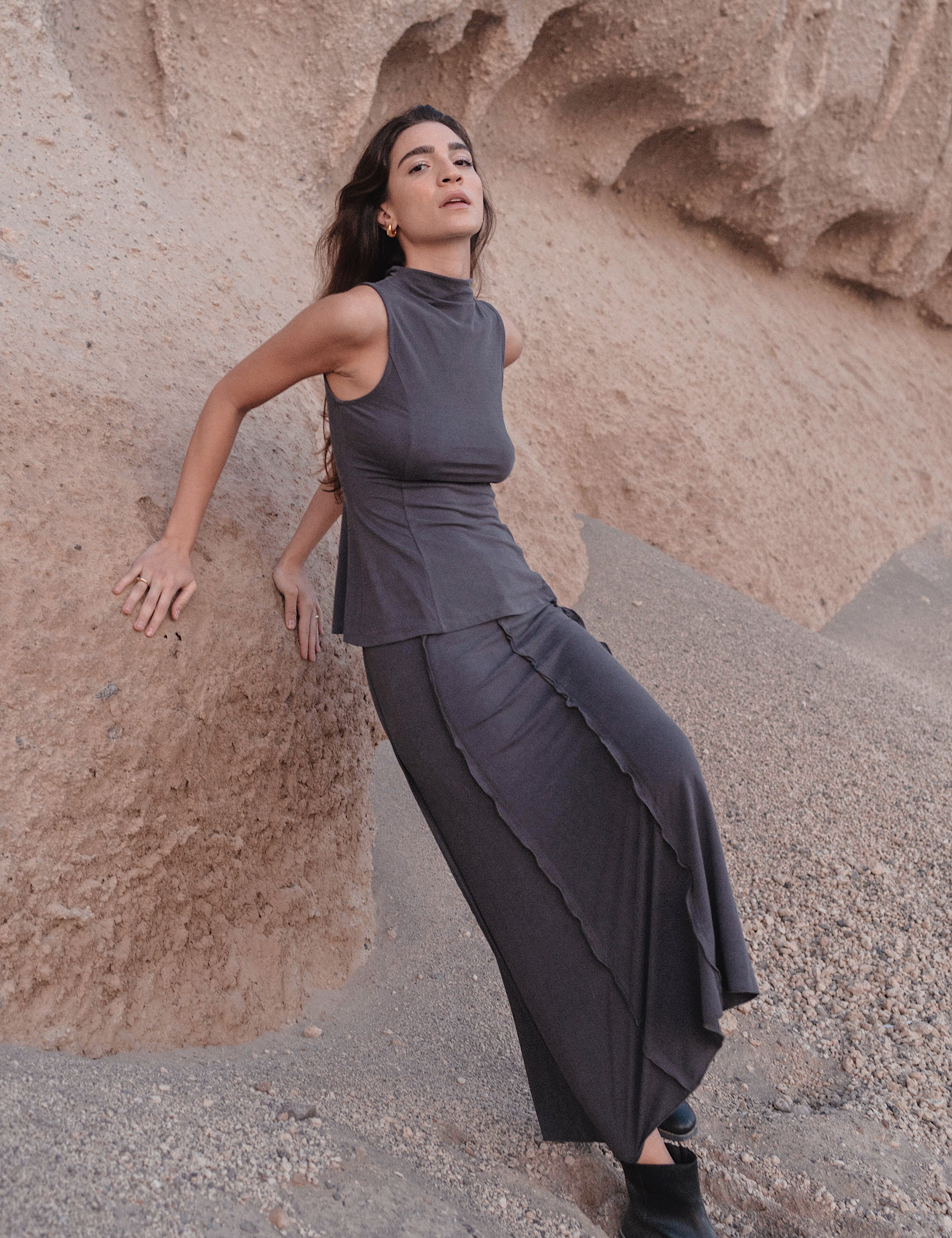 Charcoal Comfy Stretch Midi Skirt - alldeserved.com